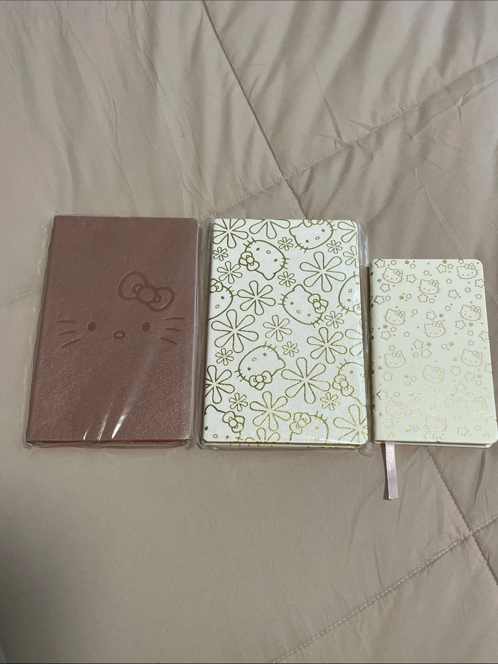Sanrio-Erin Condren Hello Kitty Pink and Cream Gold-Print Notebook Trio NWT